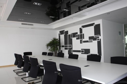 black and white office interior