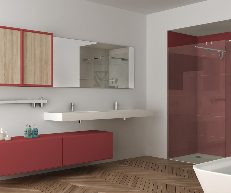 red accent in bathroom